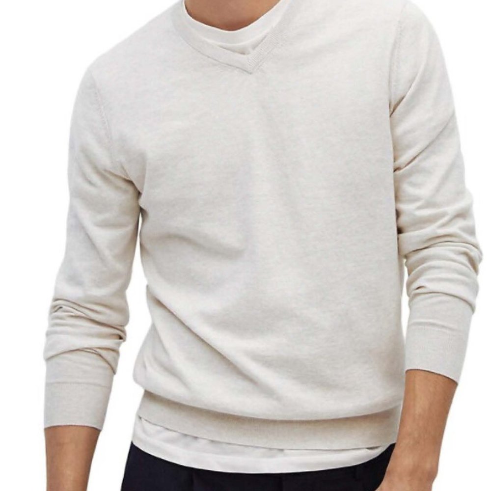 NEW Mango Cotton-Cashmere V-Nick Sweater, White